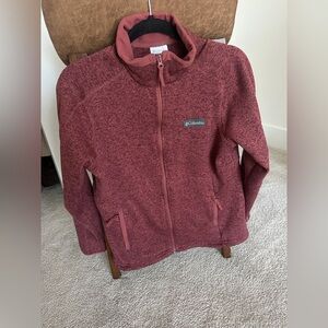 Columbia Burgundy Full Zip Fleece Jacket — Size Medium — Zip Pockets Cozy